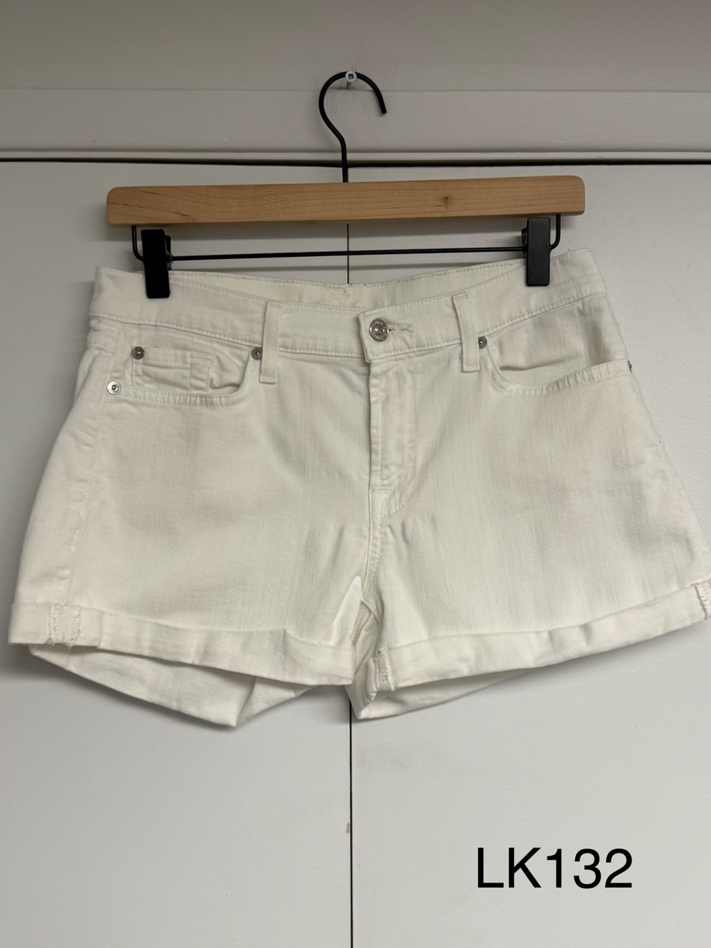 7 For All Mankind White Cuffed Denim Shorts Size 27